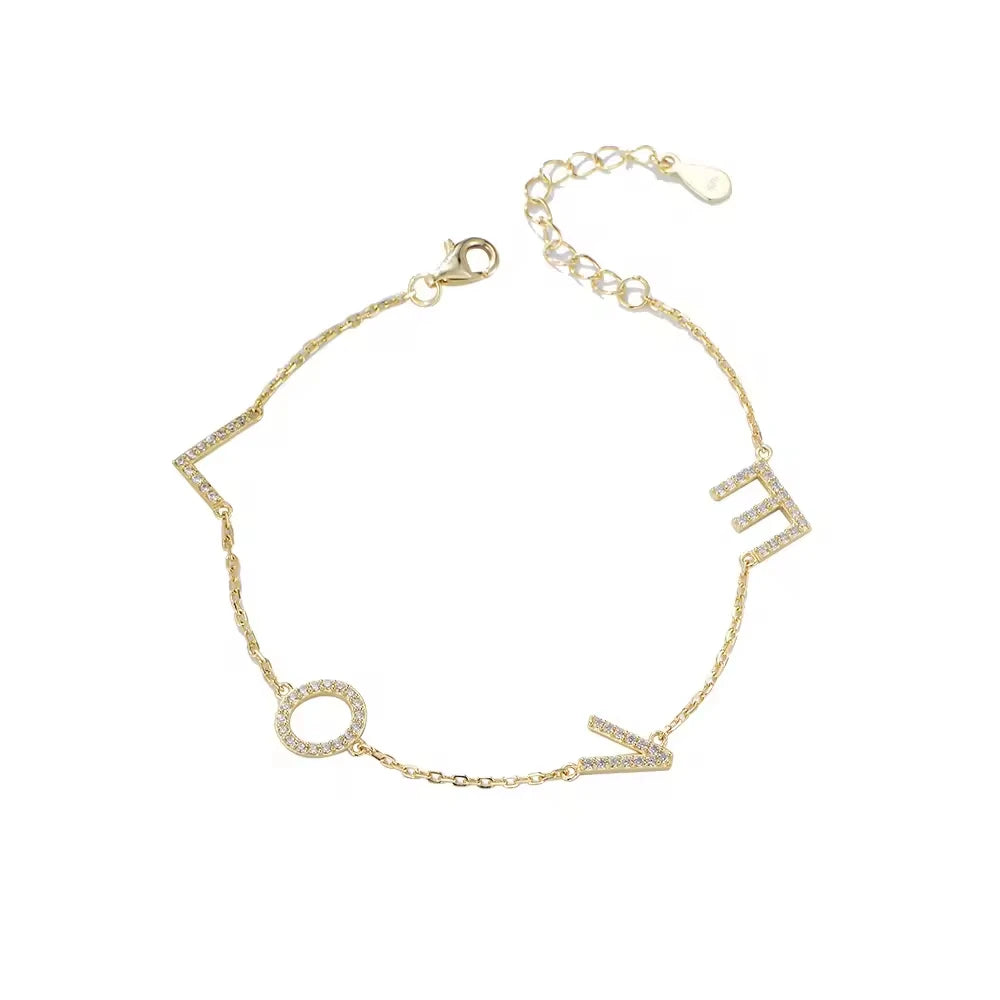 YFN Jewelry Sterling Silver 925 Jewellery Gold Plated Letter Love Link Chain Bracelet