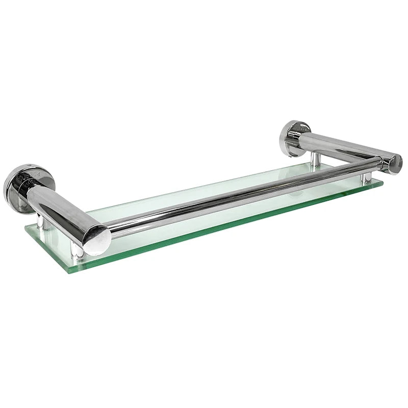 Cross-border Supply Household Bathroom Accessories Glass Storage Shelf Stainless Steel Corner Wall Mounted Modern Single Tier