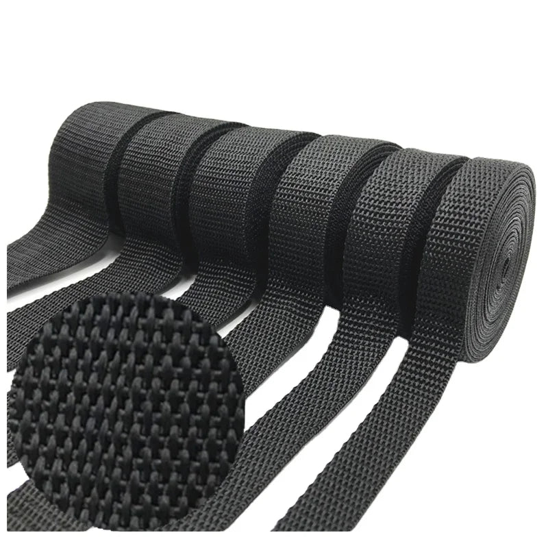 In Stock Plain Twill Polypropylene Webbing 20mm 25mm 32mm 38mm 50mm for Bag Strap/Seat Belt/Dog Collar Black Webbing