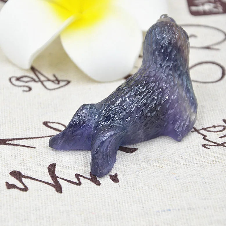 Huiying Hot sale Fluorite sea lions for decor 2.5inch natural gemstone animal sea lions precious stone crafts