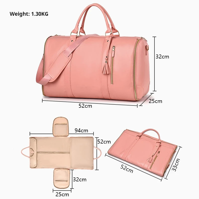 Foldable Women's Travel Convenient Carry-on Clothing Bag Large PU Leather Duffel Bag Women's Business Travel Bag