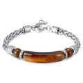 Adjustable Stainless Steel Flower Basket Cuban Link Chain Bracelet Energy Healing Natural Stone Men Jewelry Tiger Eye Bracelet