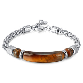 Adjustable Stainless Steel Flower Basket Cuban Link Chain Bracelet Energy Healing Natural Stone Men Jewelry Tiger Eye Bracelet