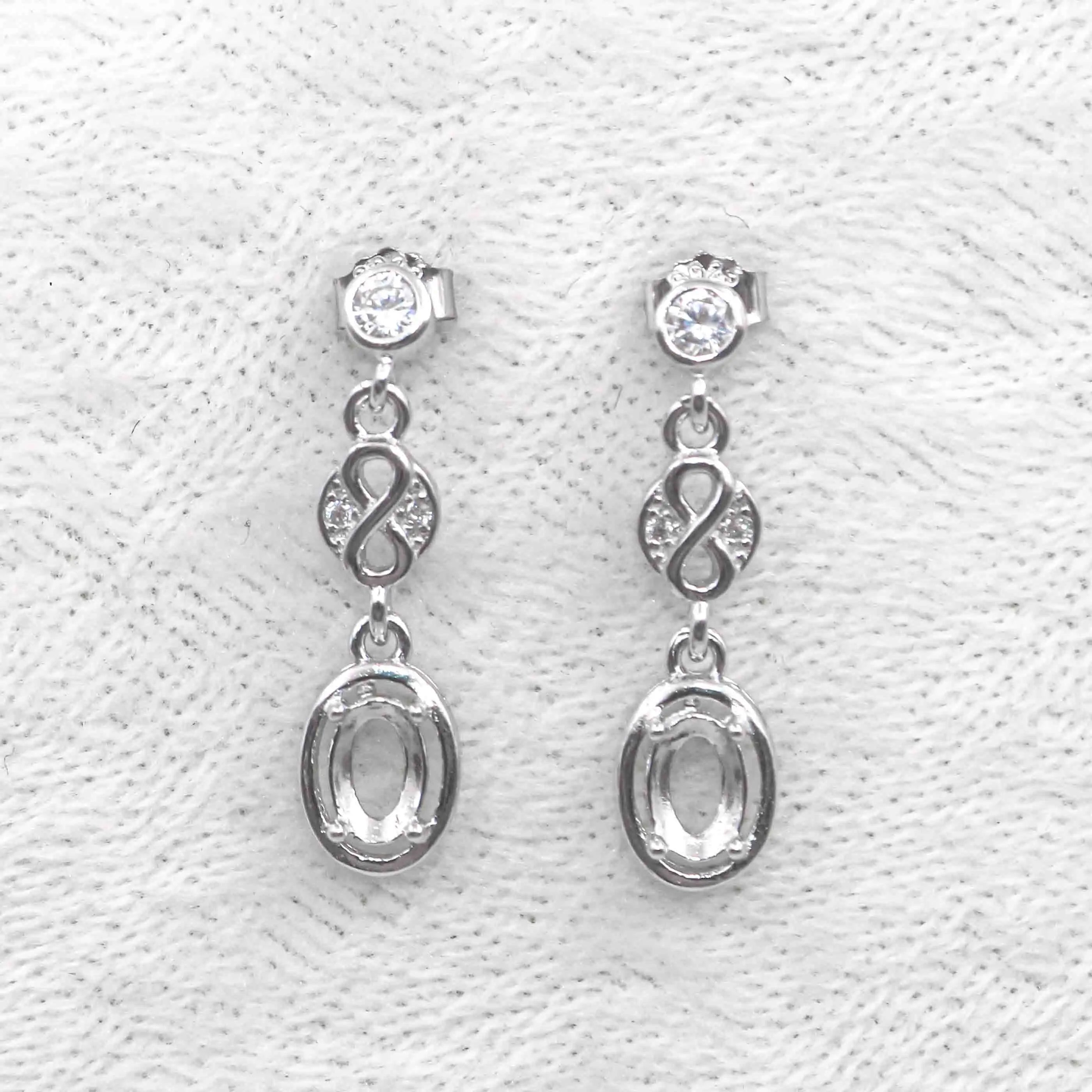 Sterling Silver 4*6mm Semi Mount Stud Eardrops Empty Frame Support Blank Setting S925 Base Without Center Stone DIY for Inlay