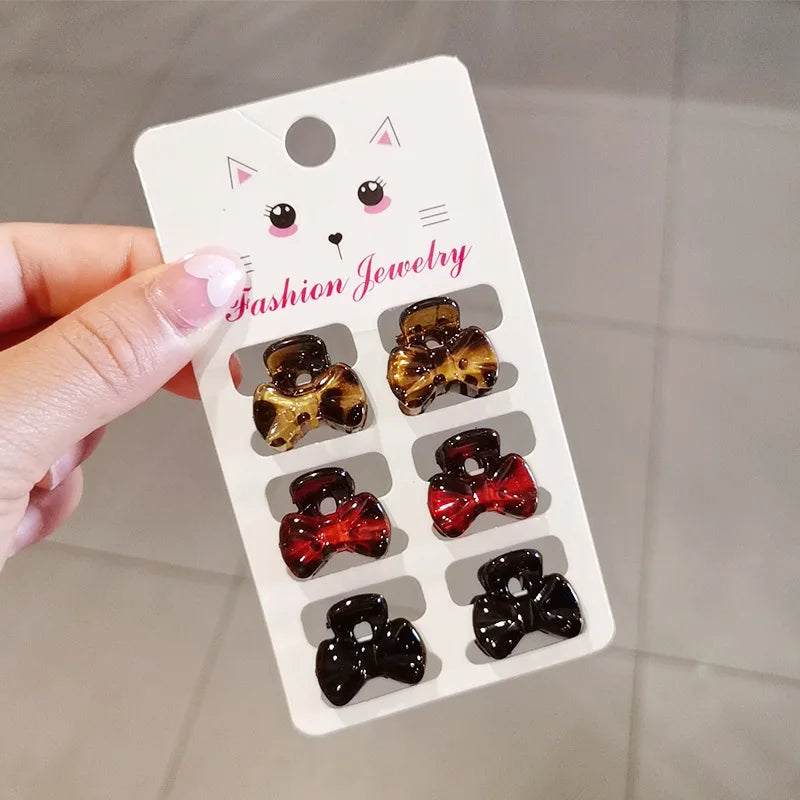 Princess Small Hair Claw Clip 6 Pcs/Set Leopard Amber Color Acetate Mini Head Wear Girls Forehead Clip Kid Hair Accessories