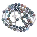 Natural Stone Rosary Necklace  Cross Church Decor Supplies Wholesale Nature Cross Necklace | 8mm Beads