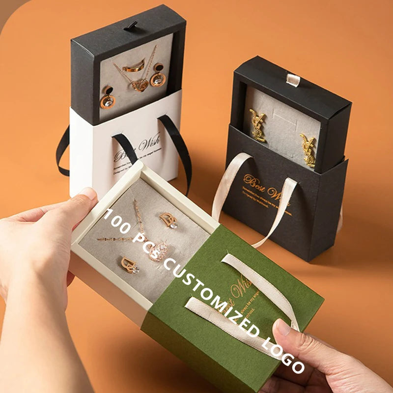 Unique Customized Personalized Jewelry Set Rings Earrings Necklaces Portable Drawer Box Packaging Personalized Jewelry Gift Box