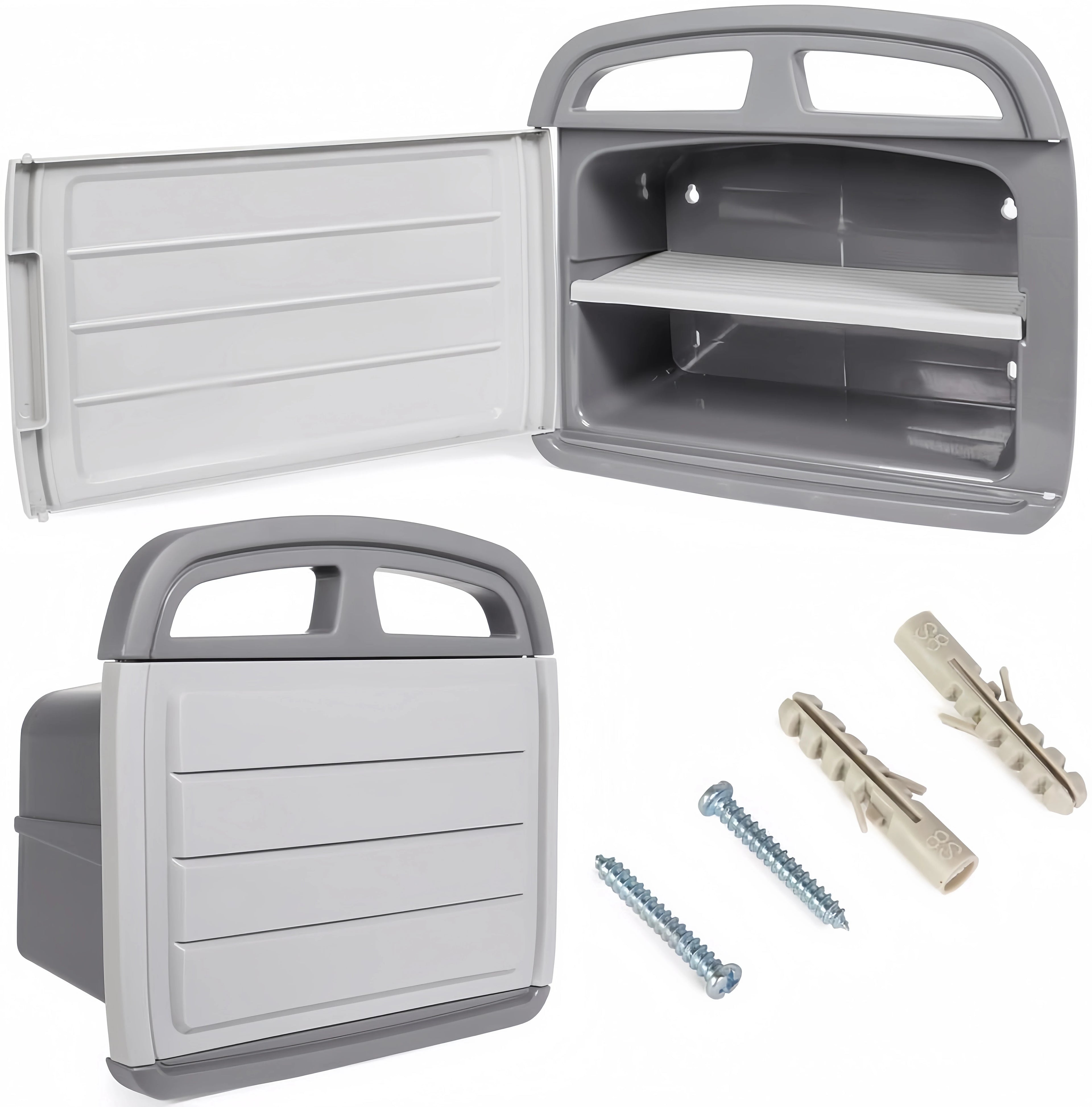 Weatherproof Adjustable Wall Mounted Plastic Garden Water Hose Holder with 2 Shelves Anti-UV Storage Compartment 35x16x32cm