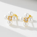 Korean Style S925 Sterling Silver Fine CZ Gold Plated Four Leaf Combination Flower Shape Pearl Stud Earrings Fine Jewelry