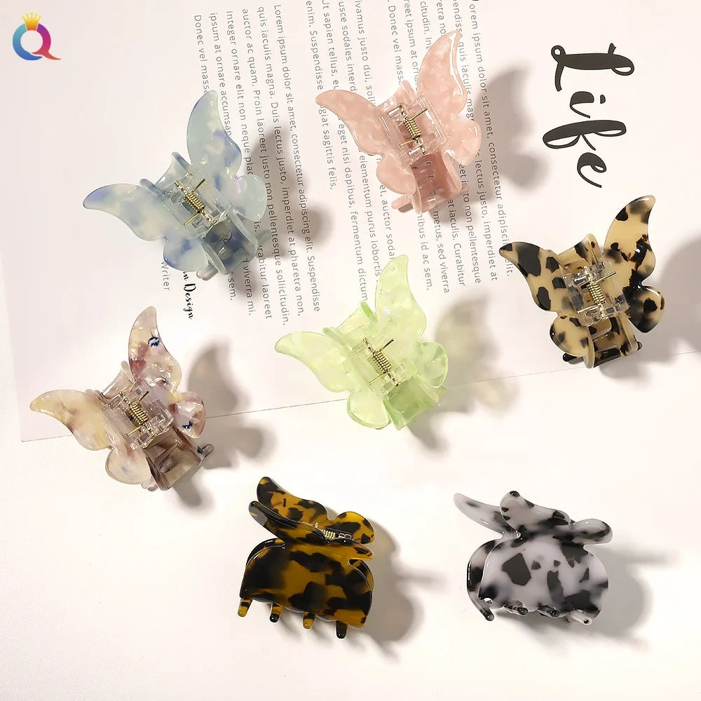 QIYUE Leopard Print Butterfly Shape Acetate Hair Claw Elegant and Stylish Hair Clip