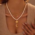 Multi Layer Pearl Pendant Chain Necklace Sun Moon Charm Necklace Mother Gift Wedding Jewelry PVD Gold Plated Fashion Jewelry