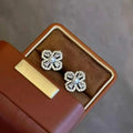 New Four Leaf Clover Stud Earrings 5-6mm Natural White Freshwater Bread Pearl Platinum Plated Luxury Premium Pearl Jewelry