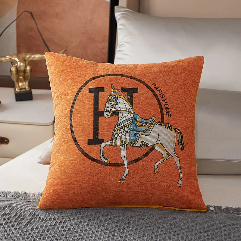 Wholesale Luxury European Jacquard Cushion Cover 45x45 Horse Design Pillow Covers Woven Technique for Hotel & Home Decor