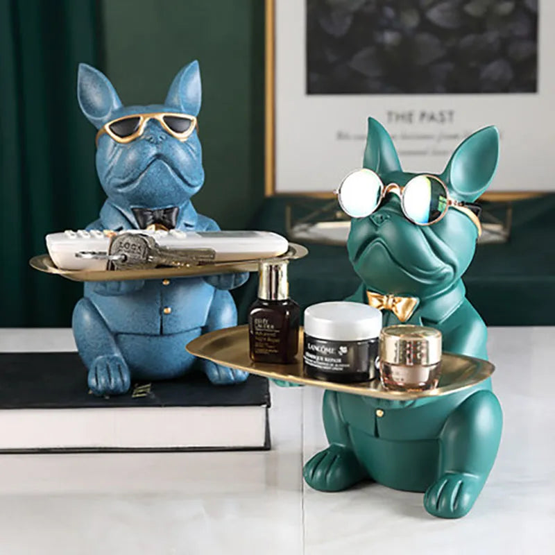 DREA Nordic Style Home Decoration Resin BullDog Crafts with Tray Stand Decor Resin Statue