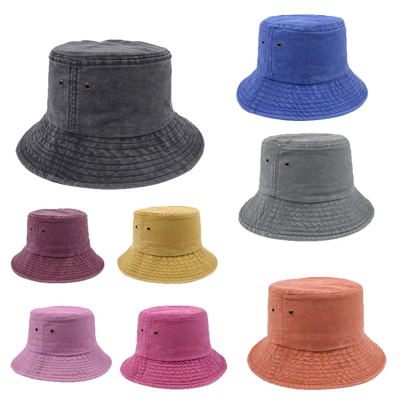 Vintage Sunproof 100% Cotton Wash Fabric Soft Custom Logo Embroidery Printing Orange Men Beach Girls Fisherman Bucket Cap Hat