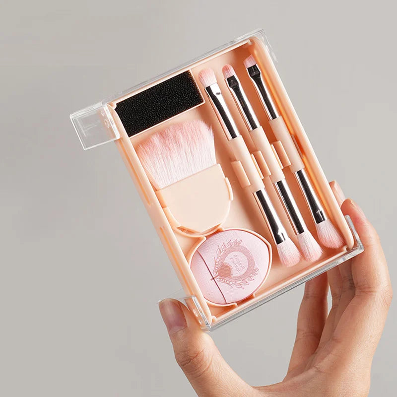 New Arrive Travel Size Makeup Kit Double Head Makeup Brush Set for Eye Shadow Cheek Cosmetic Sponge Flat Brush White Pink Black