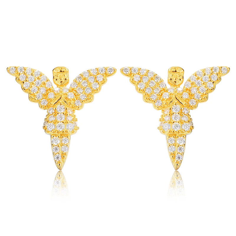 GRA Certified VVS1 Moissanite Angel Earrings 925 Sterling Silver Hiphop Stud Earrings Punk Jewelry for Men Women