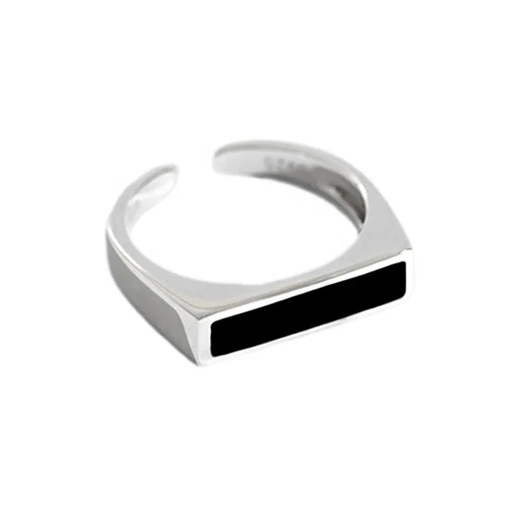 Wholesale Silver Plated Black Enamel Bar Signet Rings for Women