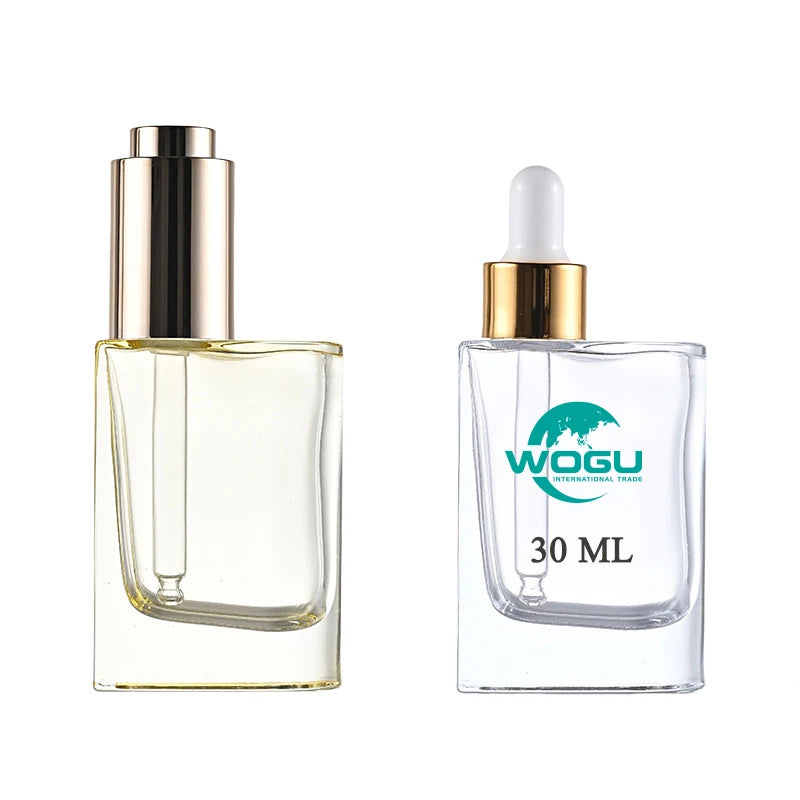 Custom logo New square Shape 30ml Empty Transparent Color Push Dropper Glass Dropper Bottle