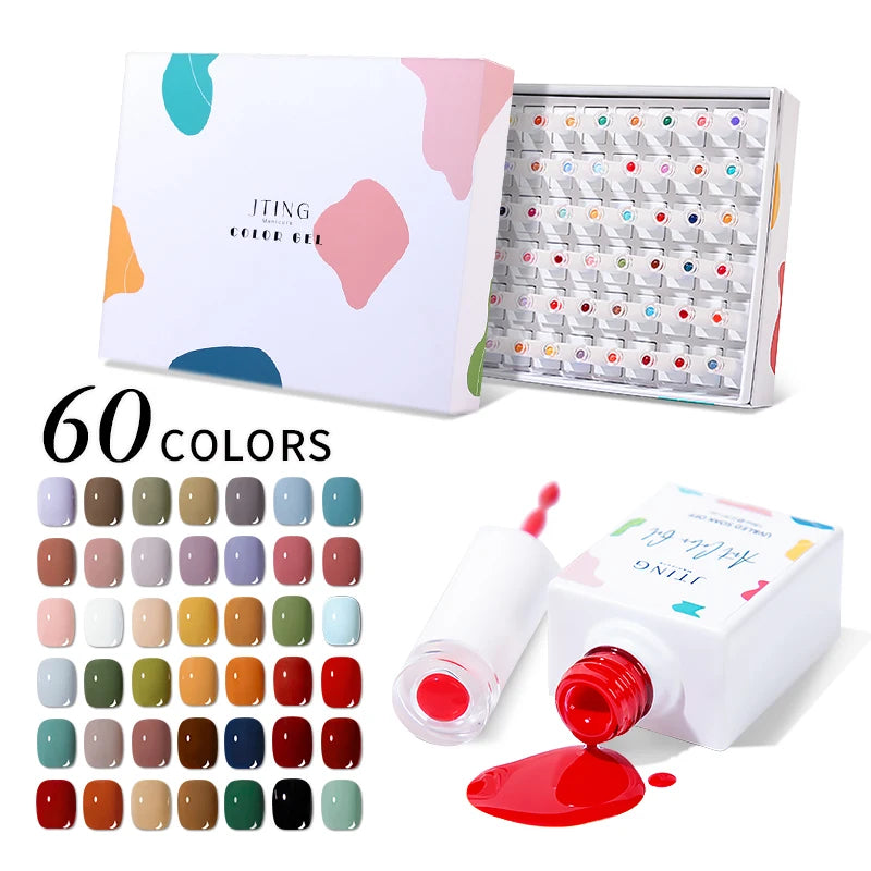 JTING Professional Nail Gel Supplier Free Sample Design 60 Colors Uv Gel Polish Set OEM Custom Private Label Bottles Package Box
