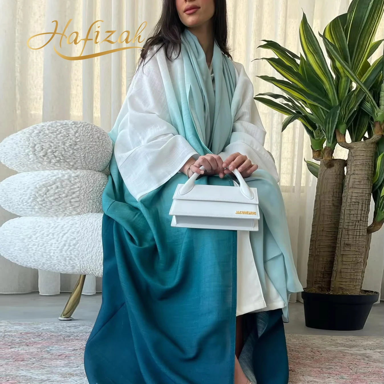 Hafizah 2026 Dubai Luxury Multi Color Ombre Muslim Open Abaya With Hijab