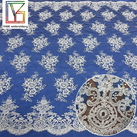 100% Polyester Guipure Cord White Bridal Embroidery Lace Fabric Wedding French Tulle Laces Fabrics for Women