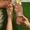 New Summer Large Flat Bottom Rhinestone Toe Pullover Women's Sandals and Slippers  669