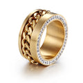 Hot Selling Fashion Jewelry Round Stainless Steel Gold Plated Chain Zircon Men Women Anxiety Rings