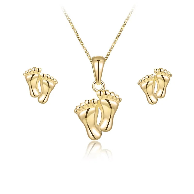 Wholesale Silver 925 Fashion Jewelry Solid Silver Accessories Set Footprints Pendant Earring Set