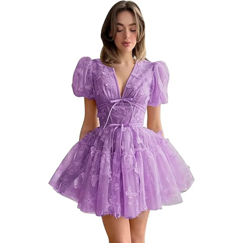 3D Butterfly Homecoming Evening Dresses Short Lace Cocktail Gown Teens Girls Prom Dress