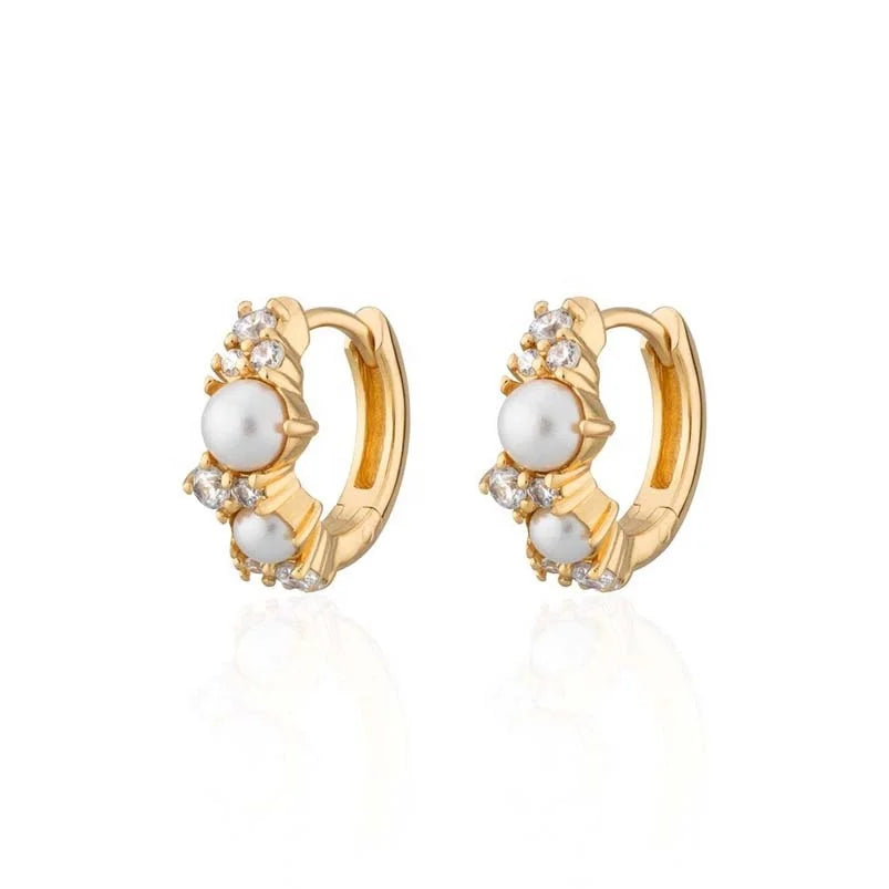 Gemnel Playful Accents with Shell Pearl and Classic Stones Huggie Earrings for Daily Life.