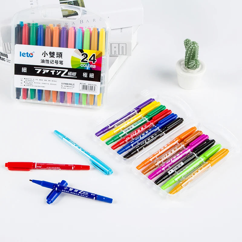 Set of 10 Colors Not Easy to Fade Oily Ink Twin Markers Pen Double Ended