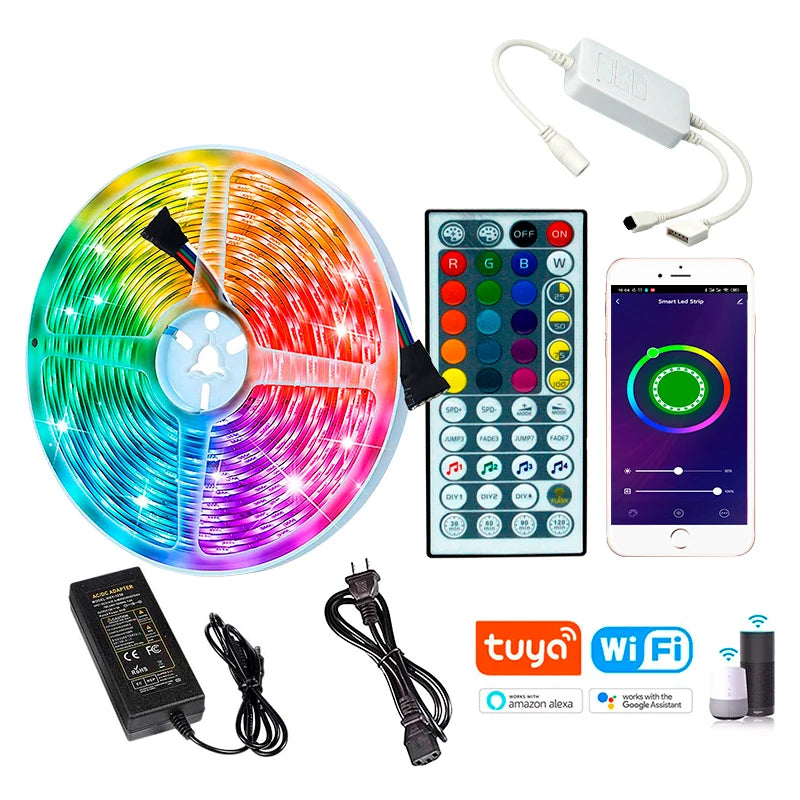 Tuya Multi Color 12mm Flexible SMD5050 44Key IR Remote & App Control 4-in-1 RGBW/RGBWW WiFi Copper IP65 LED Strip Light Kit