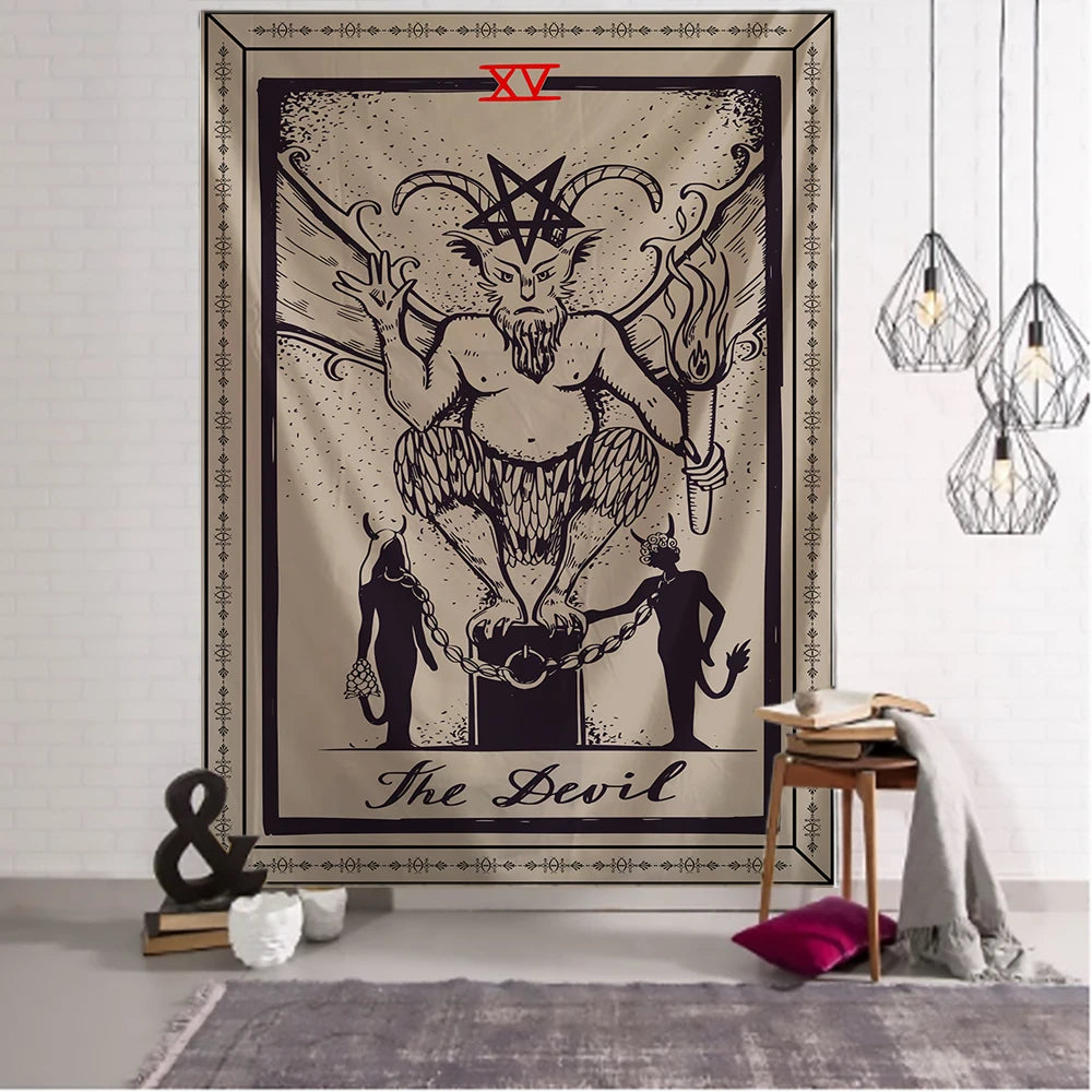 Myth Illustration Style Contemporary Landscape Design Cotton Linen Dark Witchcraft Room Headboard Arras Carpet Eco-Friendly Home