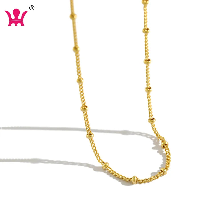 WMXA184 Choker Necklace Tiny Delicate Bead Link Wave Chain Minimalist Choker Necklace for Women
