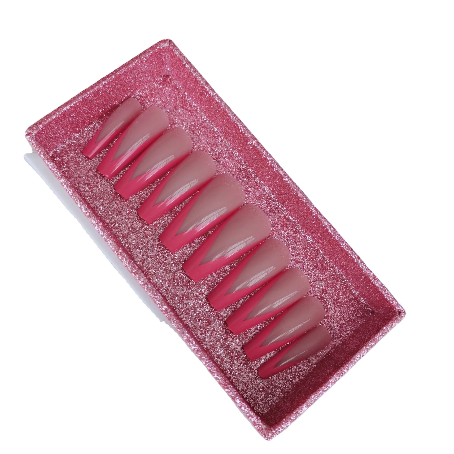 Custom Logo Nail Art Packaging Box Double-Sided Glitter Hot Stamping Pink Cosmetic Nail Polish Paperboard Embossing Printing