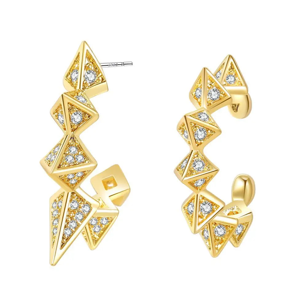 ZUOLA Hot Selling Fine Jewelry 925 Silver Posts Large Size Huggie Earrings Punk Geometric 18K Gold Plated Zircon for Women