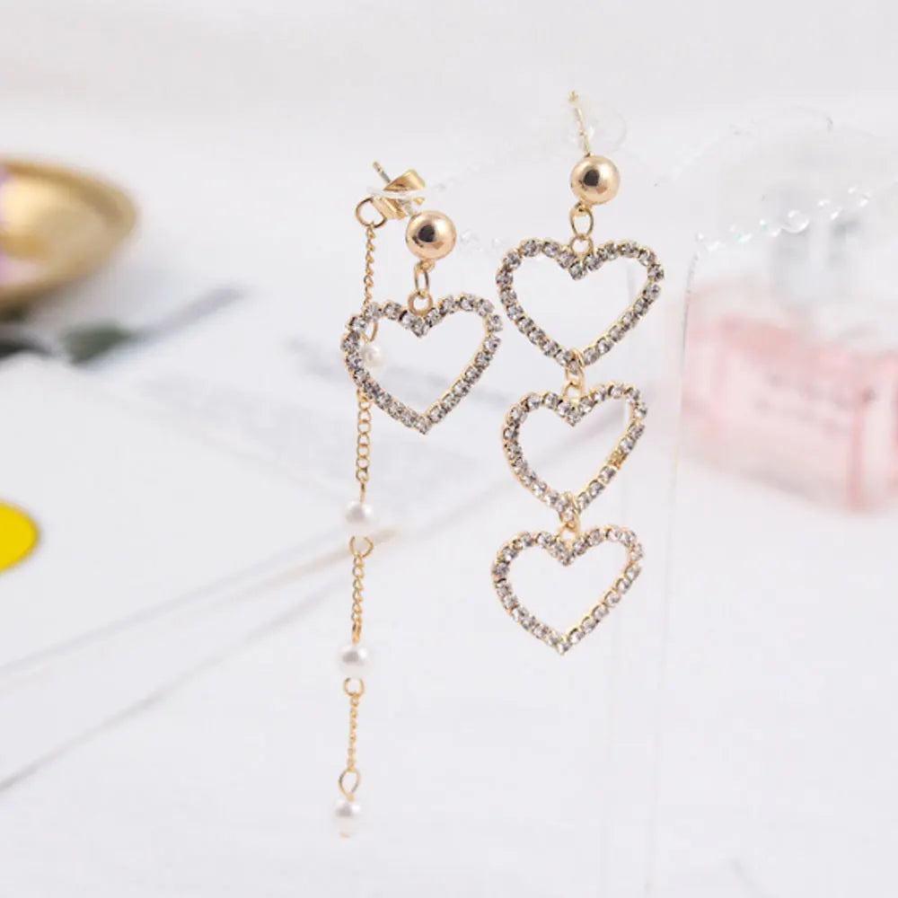 Fashion Alloy Gold Plated Pearl Rhinestone Korean Fashion Heart Earrings Supplier