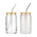 Madou 16Oz Custom Clear Frosted Glass with Bamboo Lid Sublimation Straw Mason Jar for Cola Milk Juice Beer Can Other Beverages