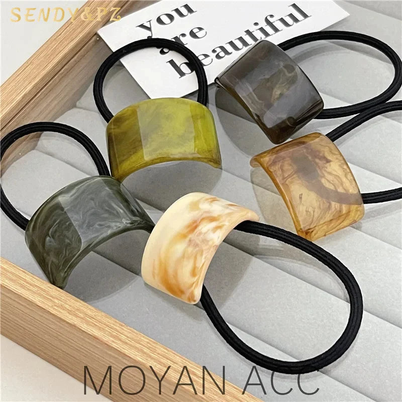 Elegant Simplicity Hair Accessory Wood Grain Plastic Hair Ties Fashion Woman High Elastic Hair Band New Design Headdress