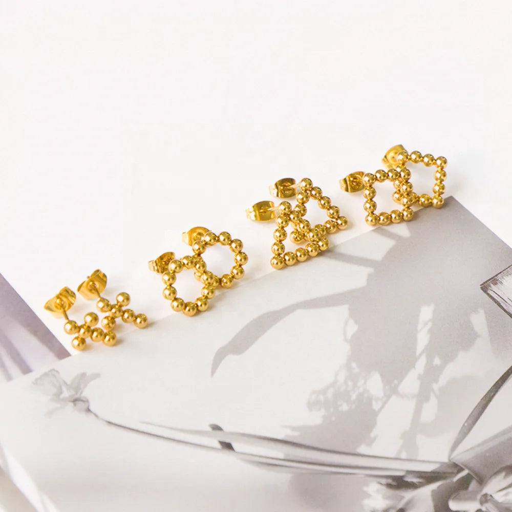 Fashion Jewelry Custom 18K Vacuum Gold Plated Harmless Steel Ball Geometric Stud Earrings Hypoallergenic Stainless Steel Earring