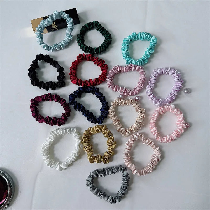 Mini Slim Size 1cm Satin Scrunchies Thin Elastic Hair Ties for Hair Care Small Satin Hairbands for Eye Health Supplements