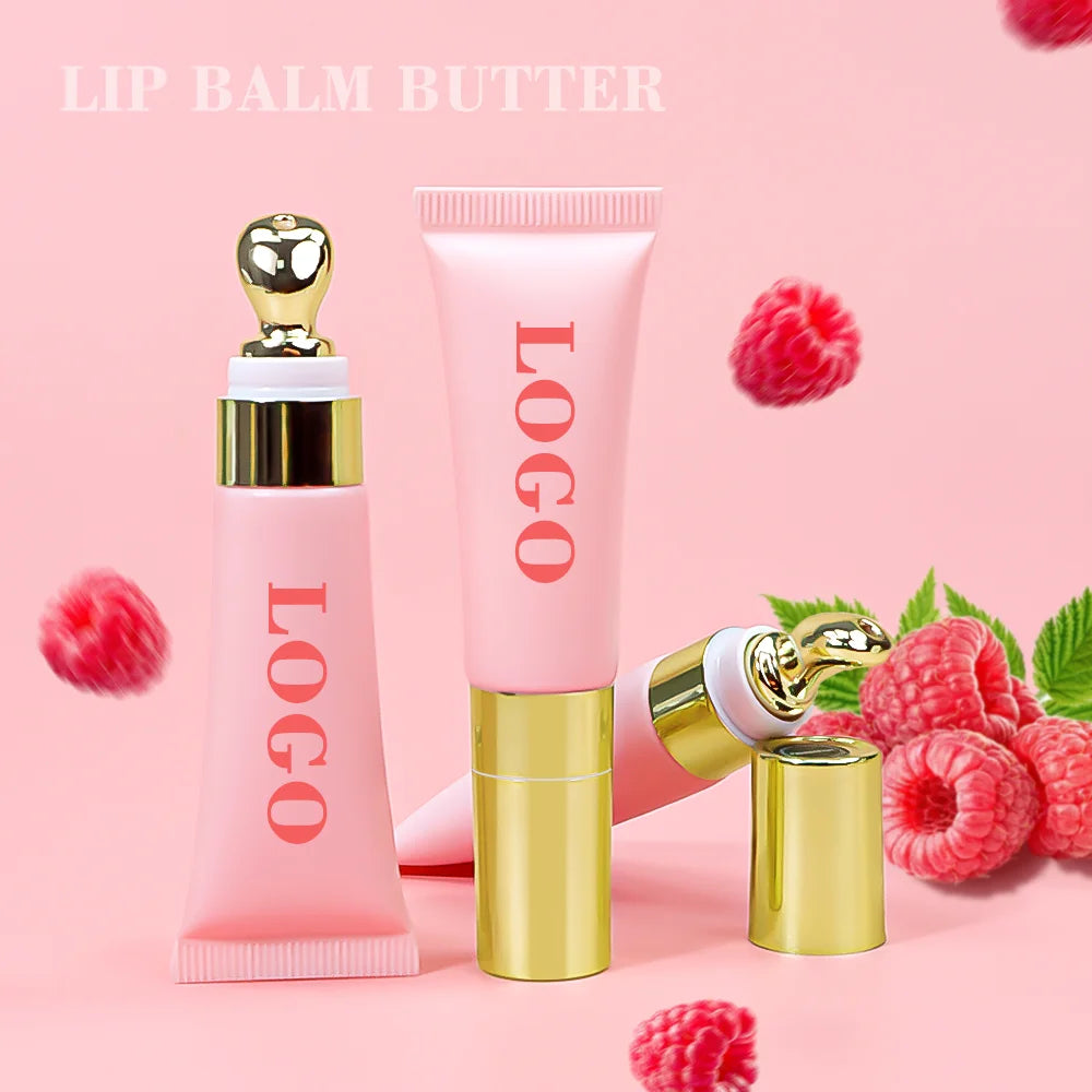 Private Label Vegan Natural Nourishing Organic Lip Butter Balm Squeeze Tube Custom Logo Moisturizing Juicy Tinted Lip Balm