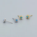 SP Korean Dainty Style 925 Sterling Silver Zircon Flower Blue Opal Stud Earrings for Women
