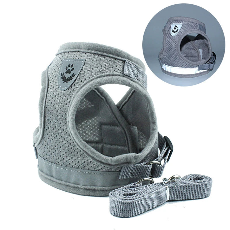 AmoTrip Reflective Breathable Polyester Dog Harness and Leash Set for Chihuahua Pug Small Medium Vest Mesh Walking