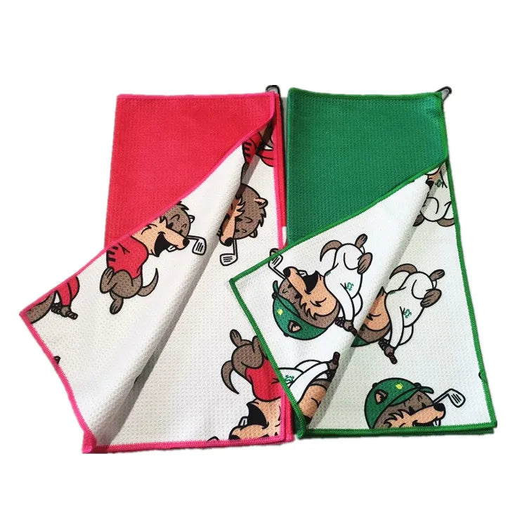 Custom Logo Microfiber Waffle Pattern Golf Towel With Clip