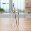 BestSub 18oz Borosilicate Clear Glass Tumbler with Lid Straw Personalized Sublimation Blank for Camping Cola Milk Juice Beer