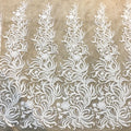 Champagne French Net Lace Fabric 3D Embroidery Silver Sequins Beaded Fabric Bridal Lace for Luxury Gowns