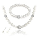 Fashion Crystal Glass Pearls Necklace Bracelet Earring Pendant Jewelry 3 Set Jewelry Fashion Full Diamond Ball Necklace