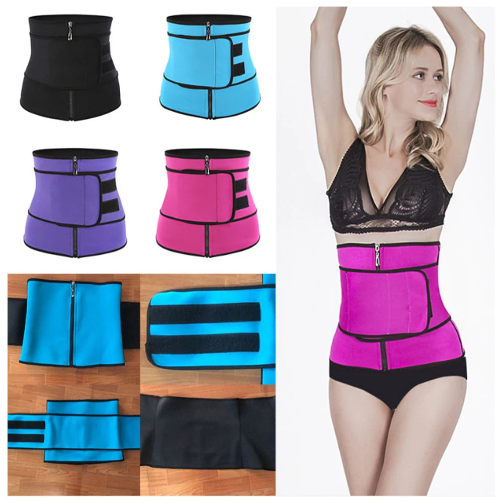 Plus Size Breathable Quick Dry Wrap Waist Trainer Workout Girdle Women Double Belt Slimming Belts Tummy Trimmer Spandex/Nylon